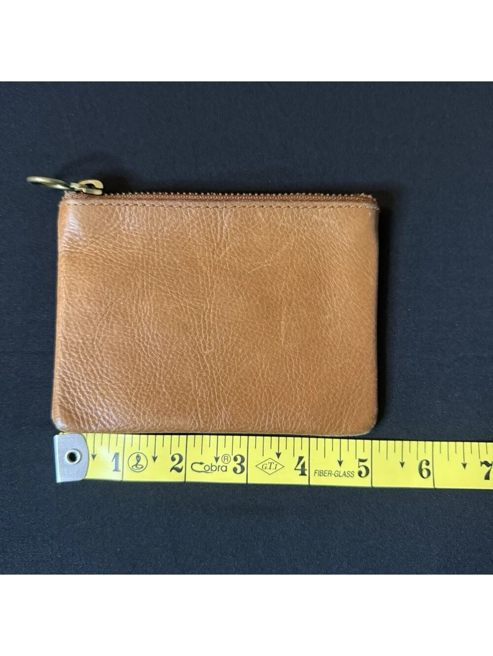 ￼Madewell Leather Zipped Wallet 3 Card HolderCognac Brown Coin Purse YT-1059